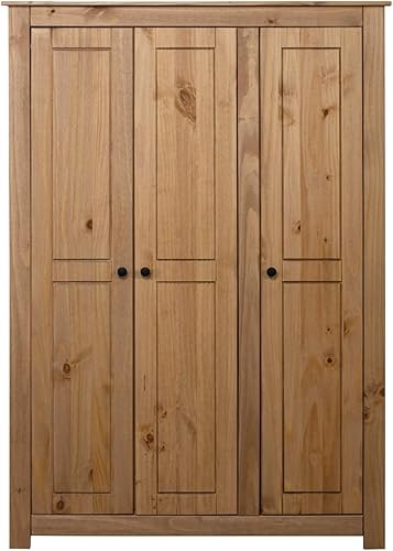 Miniatura 4 de Tidyard Armario de 3 puertas con estantes de almacenamiento y barra para colgar organizador de ropa de la gama Panamá armario de madera para
