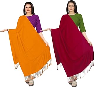EBADAT Women's & Girls Plain Solid Pashmina Viscose Dupatta | Pack of 2 | Soft Lightweight Comfortable Casual, Office & Et... Price In India