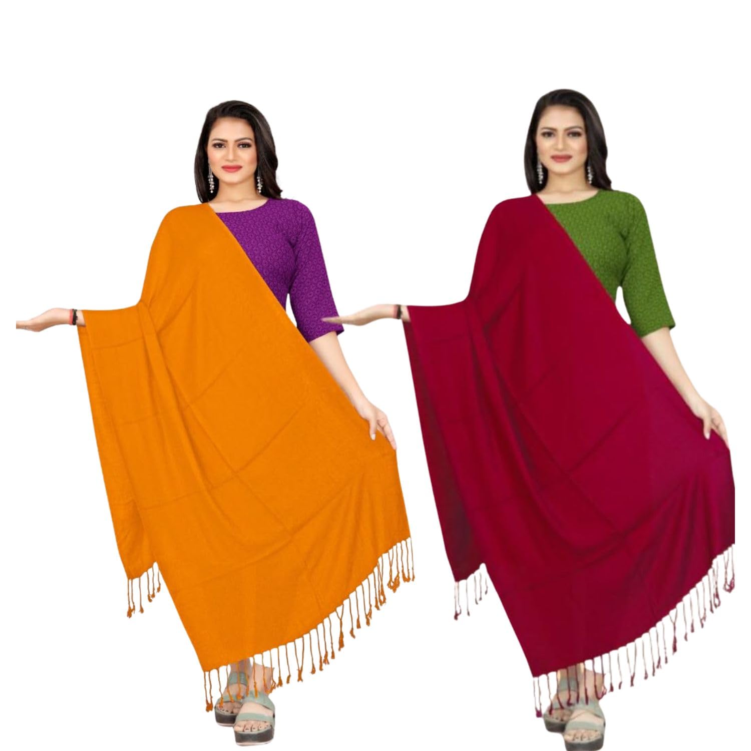 EBADAT Women's & Girls Plain Solid Pashmina Viscose Dupatta | Pack of 2 | Soft Lightweight Comfortable Casual, Office & Et... - Review, Price and Buying Guide