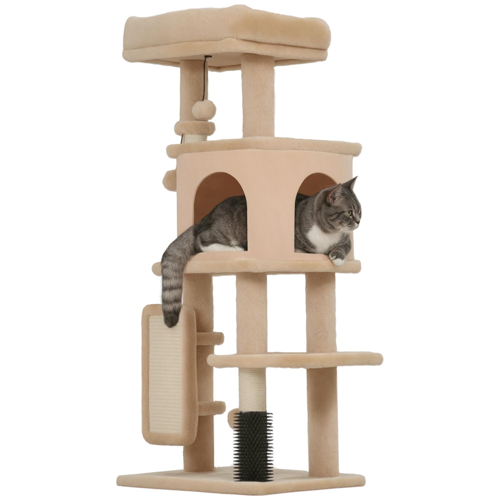 PawHut Árbol Rascador para Gatos - Altura 104 cm con Plataformas, Bolas Colgantes y Almohadilla para Rascar - Beige