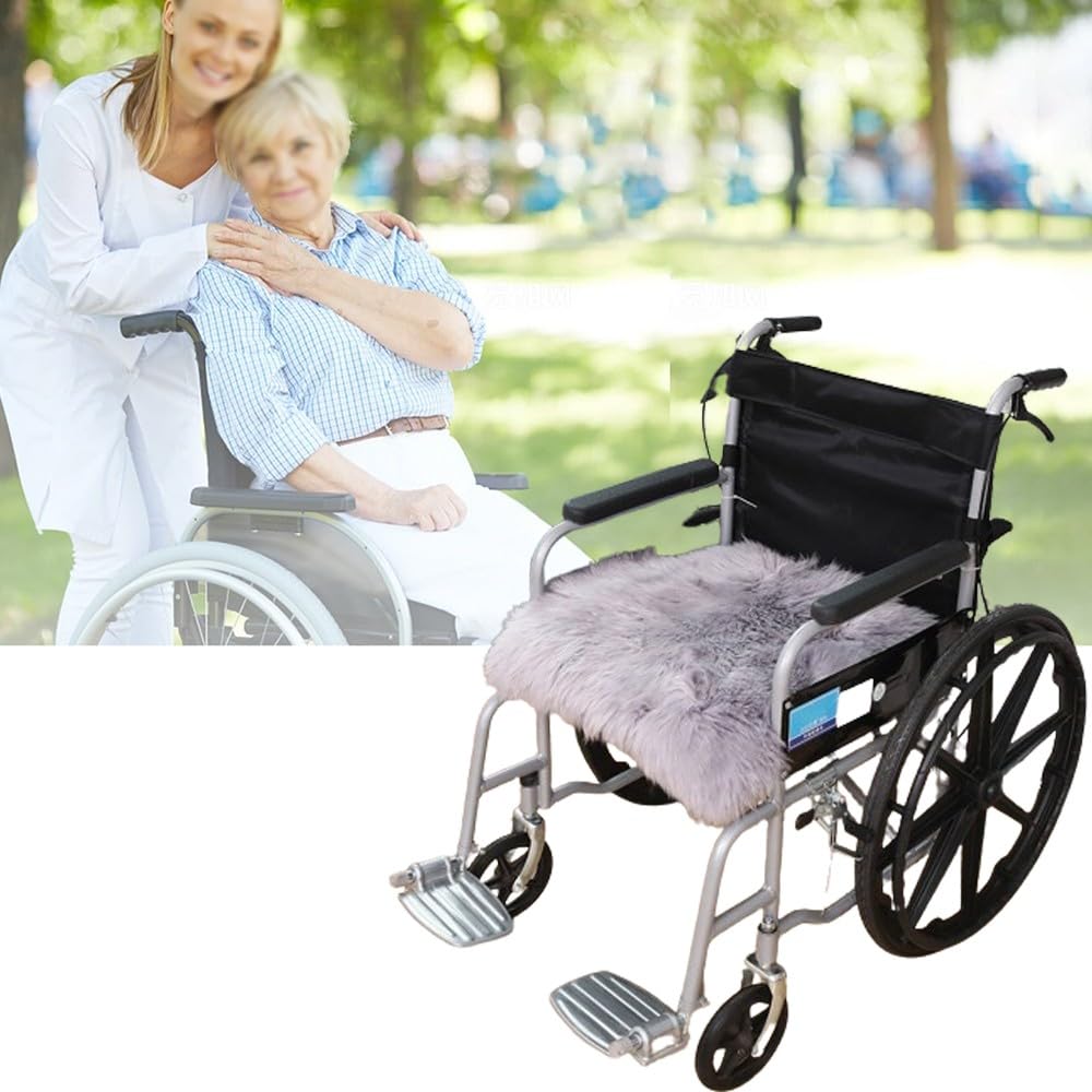 WXPXYBF Medical Grade Pure Wool Fleece Wheelchair Cushion for Ultimate Comfort Genuine Sheepskin Seat Pad for Wheelchairs Cars or Home Use