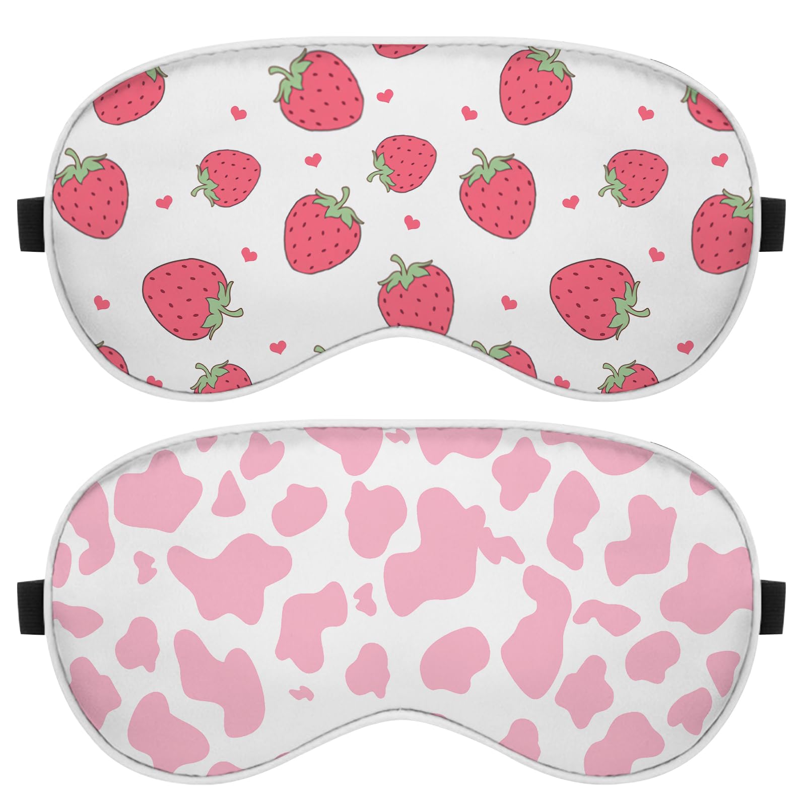 BHAHB 2 PCS Sleep Eye Mask Silk Sleeping Soft with Elastic Strap Eye Sleep Shade Cover for Cute Aesthetic Unisex Women Girls for Airplane Travel Nap-Strawberry Cow Leopard