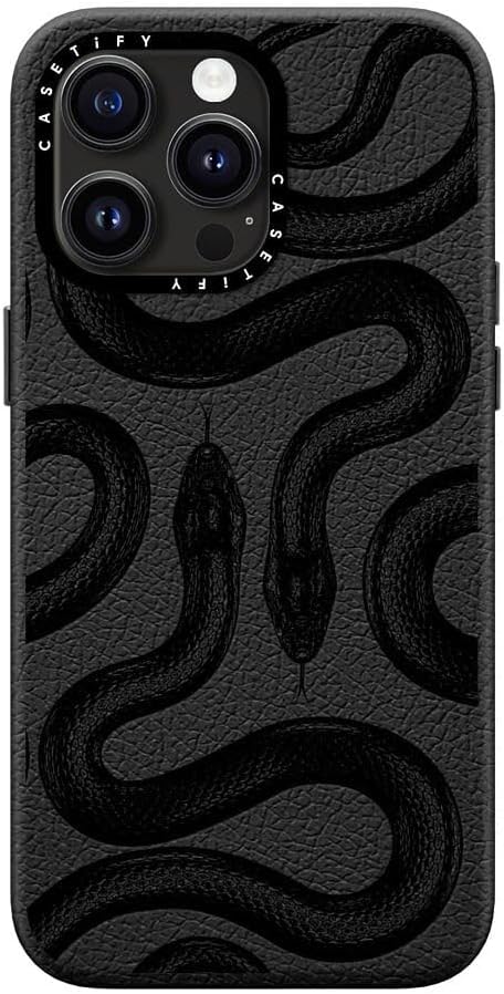 CASETiFY Pebbled iPhone 15 Pro Max Case [Textured / 4.9ft Drop Protection/Compatible with Magsafe] - Animal Prints - Black Kingsnake - Jet Black