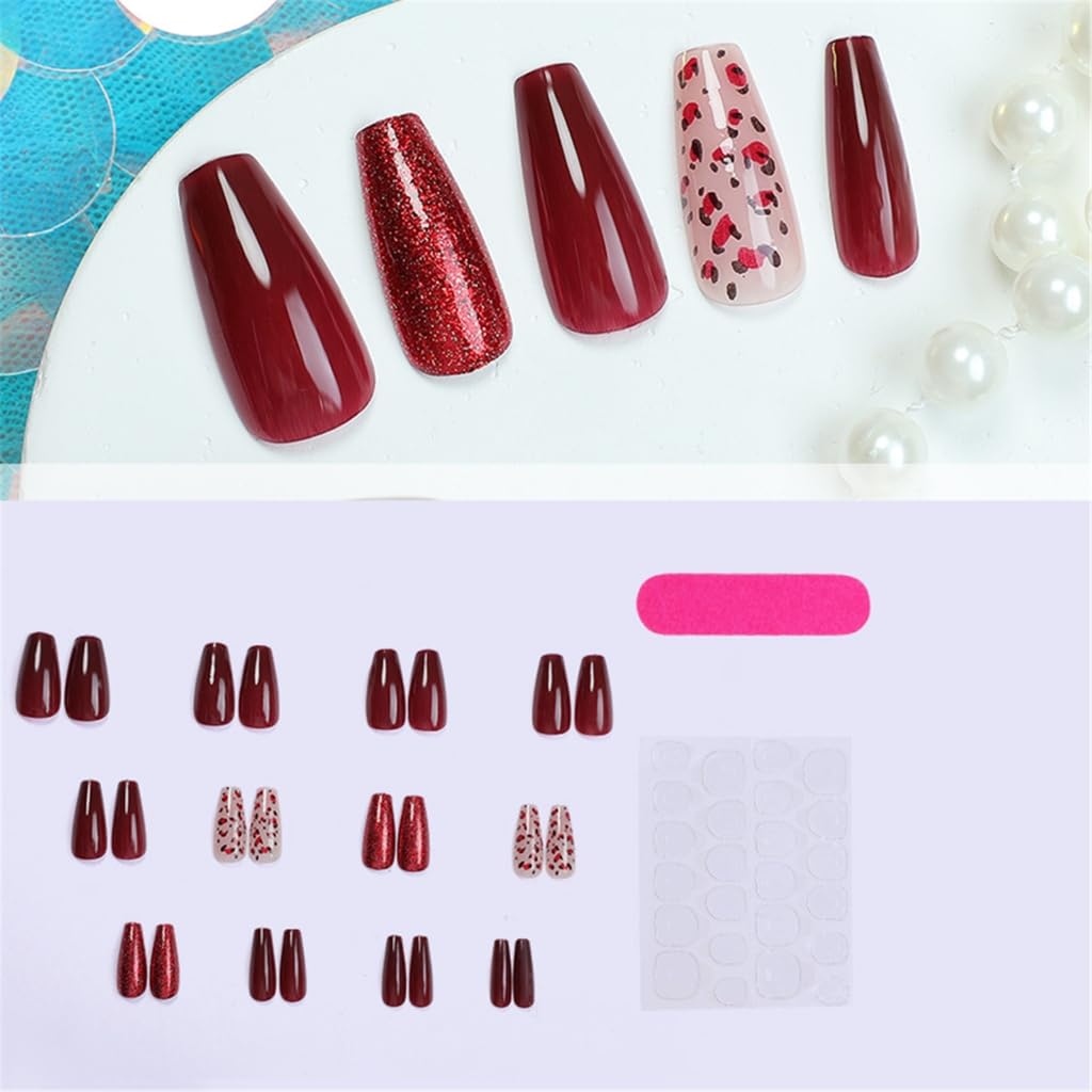 24 Pcs Glittering Acrylic Nails French Cats Eye Full Covers Stick on Nails Valentines Day False Nails