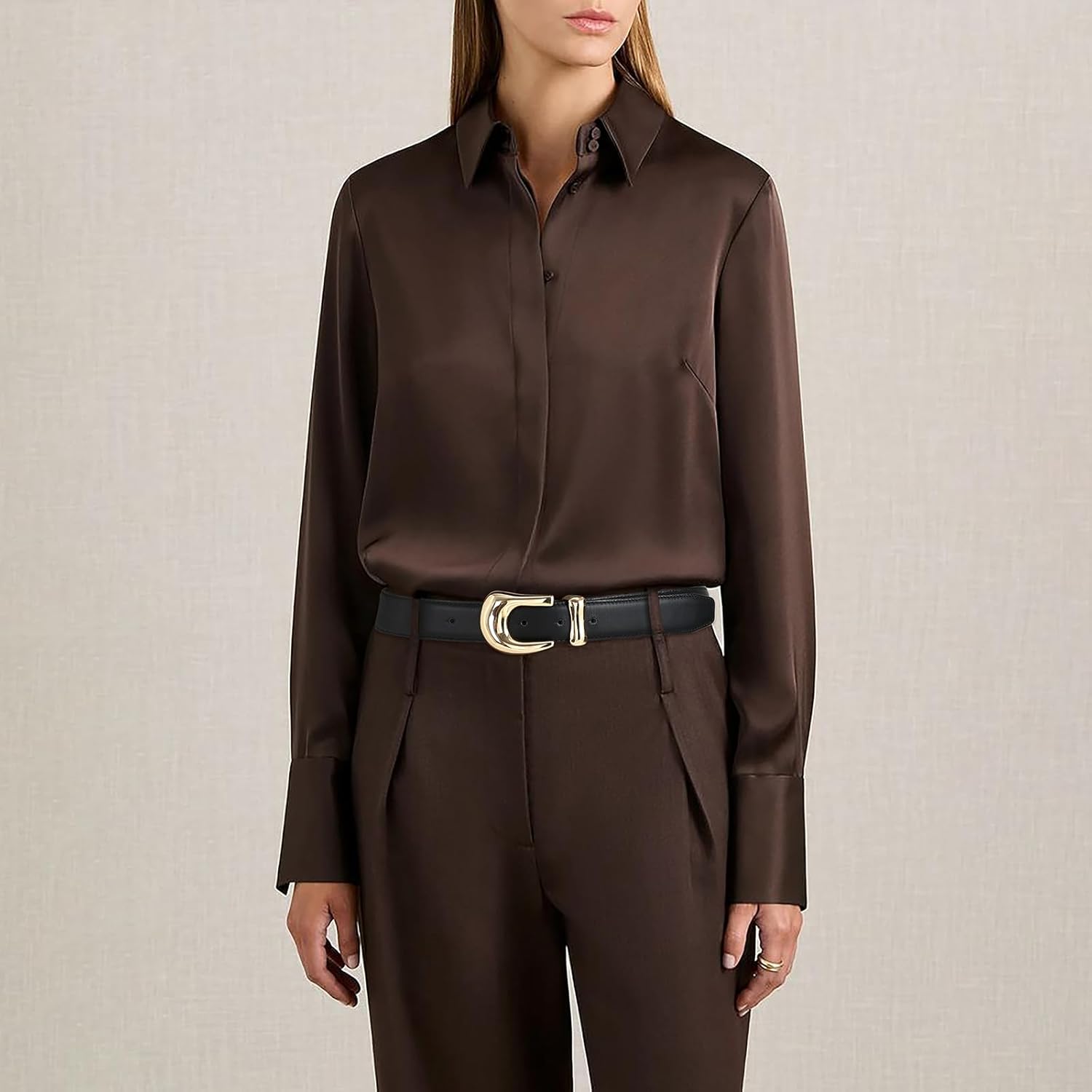 Genuine Leather Belts for Women Belt with Gold Buckle for Jeans Dresses and Casual Outfits
