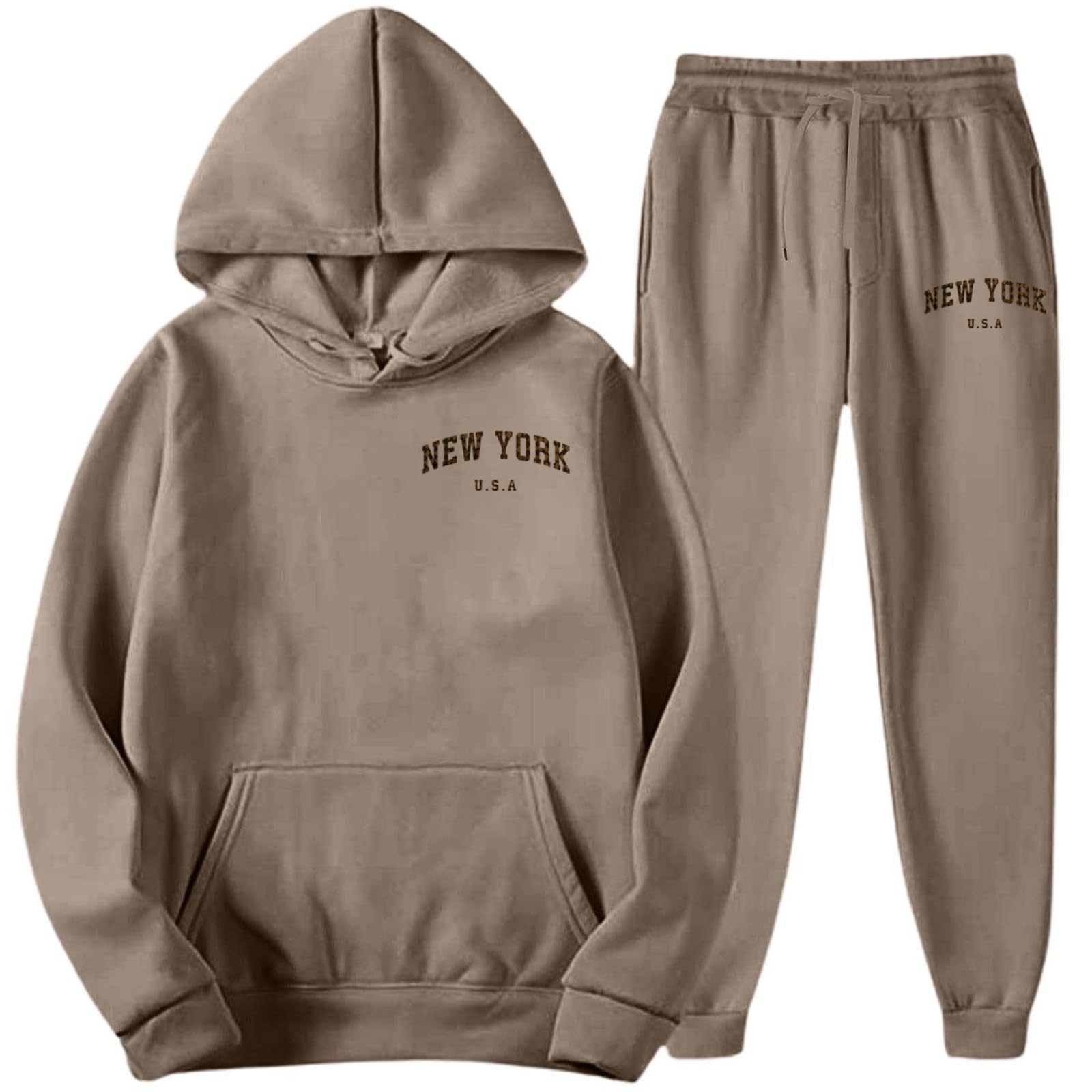 Generisch Męski dres treningowy, dres do joggingu, z logo New York z kapturem i spodnie do biegania, dwuczęściowy dres sportowy z kieszeniami, wygodny strój rekreacyjny, elegancki strój domowy, do