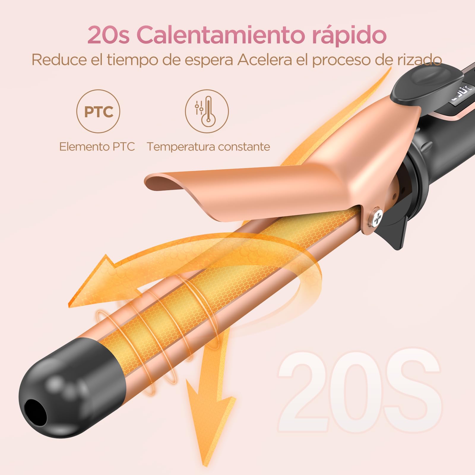 BESTOPE MIX 25 mm Rizador de Pelo Multi-Temperatura, Ondas y Rizos Grandes, Calentamiento Rápido Con Control Preciso de Temperatura Cada Cinco