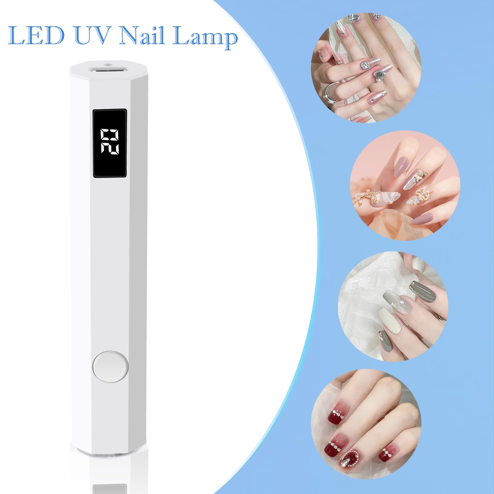 MXTIMWAN Lampada per unghie, UV portatile et ricaricabile, luce a mano per unghie in gel, con 2 timer 20/60S, per manicure, in resina di estensione del gel fai da te nail art bianco