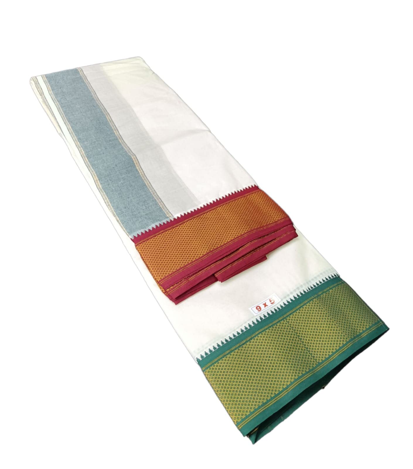 Exclusive DhotiesMen's Traditional Cotton Mayilkann Ganga Jamuna Cotton Dhoti With Polyester Border Unbleach Cream Dhoti Panchakacham Unstitched