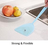 Vista 5 de Matamoscas de plástico, paquete de 4 matamoscas de plástico largo, resistente con mango flexible y fuerte, varios colores surtidos