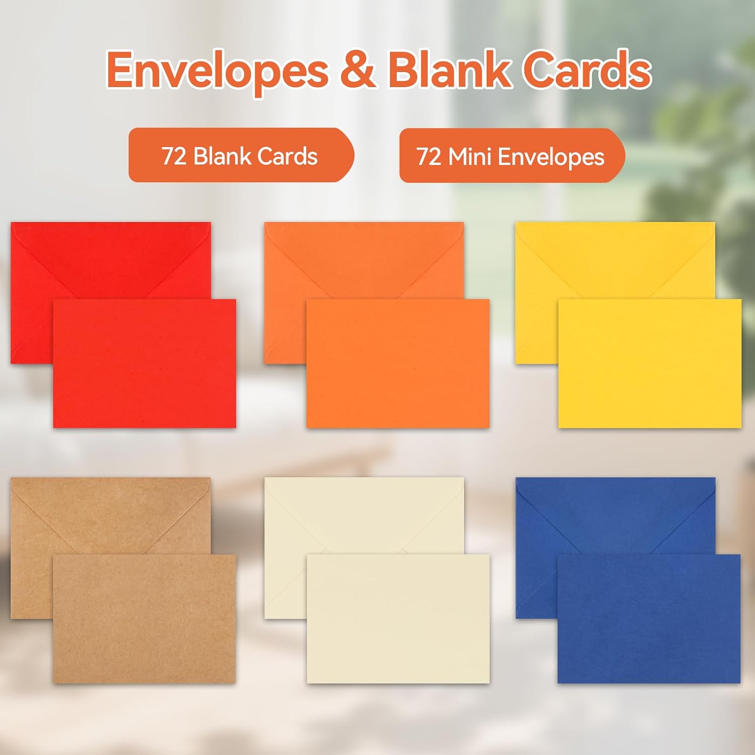 Azureal 72PCS Blank Cards with Envelopes, Mini Envelopes With Blank Note Cards, Self-Adhesive Business Card Envelopes for Wedding, Bridal, Baby Shower, Graduation, Business (Morandi Color)