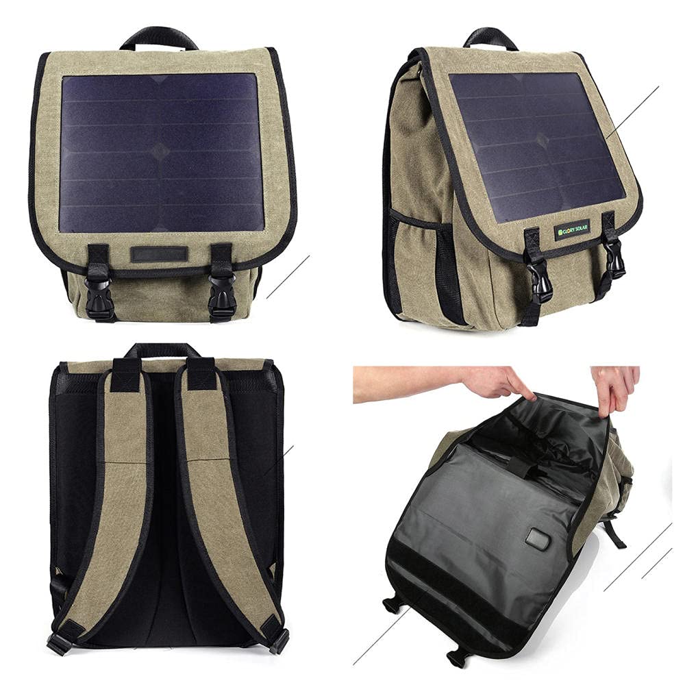 Zaino Solare, Zaino con Pannello Solare Integrato da 6 Watt | Impermeabile e Resistente | con Porta USB per ricaricare Laptop, cellulari, Fotocamere, Tablet, powerbank e Altri dispositivi USB