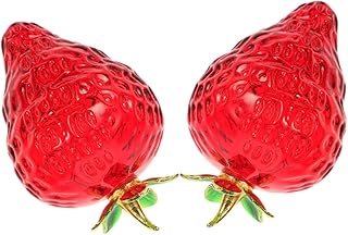 PERSELOSO 2 Piezas Fresa De Cristal Estatua De Fruta Fresas Decoración del Primer Cumpleaños De Berry Figuras Coleccionables Decoración De Fresa Florero De Fresa Aleación Rojo
