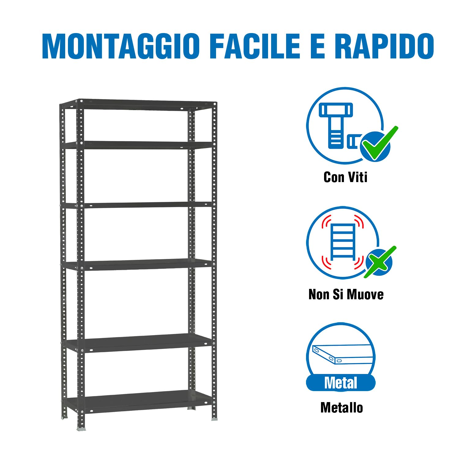 Simonrack Schwerlastregal, Lagerregal, 200x80x50 Metallregal, Kellerregal, Biegestelle 100 kg, 6 Fachböden, Antracite - Comfort
