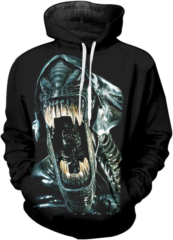 Ywfzzxs Unisex 3D Hoodies Alien Hd 3D Printed Sweatshirts Long Sleeve Big Pockets Fleece Pullover