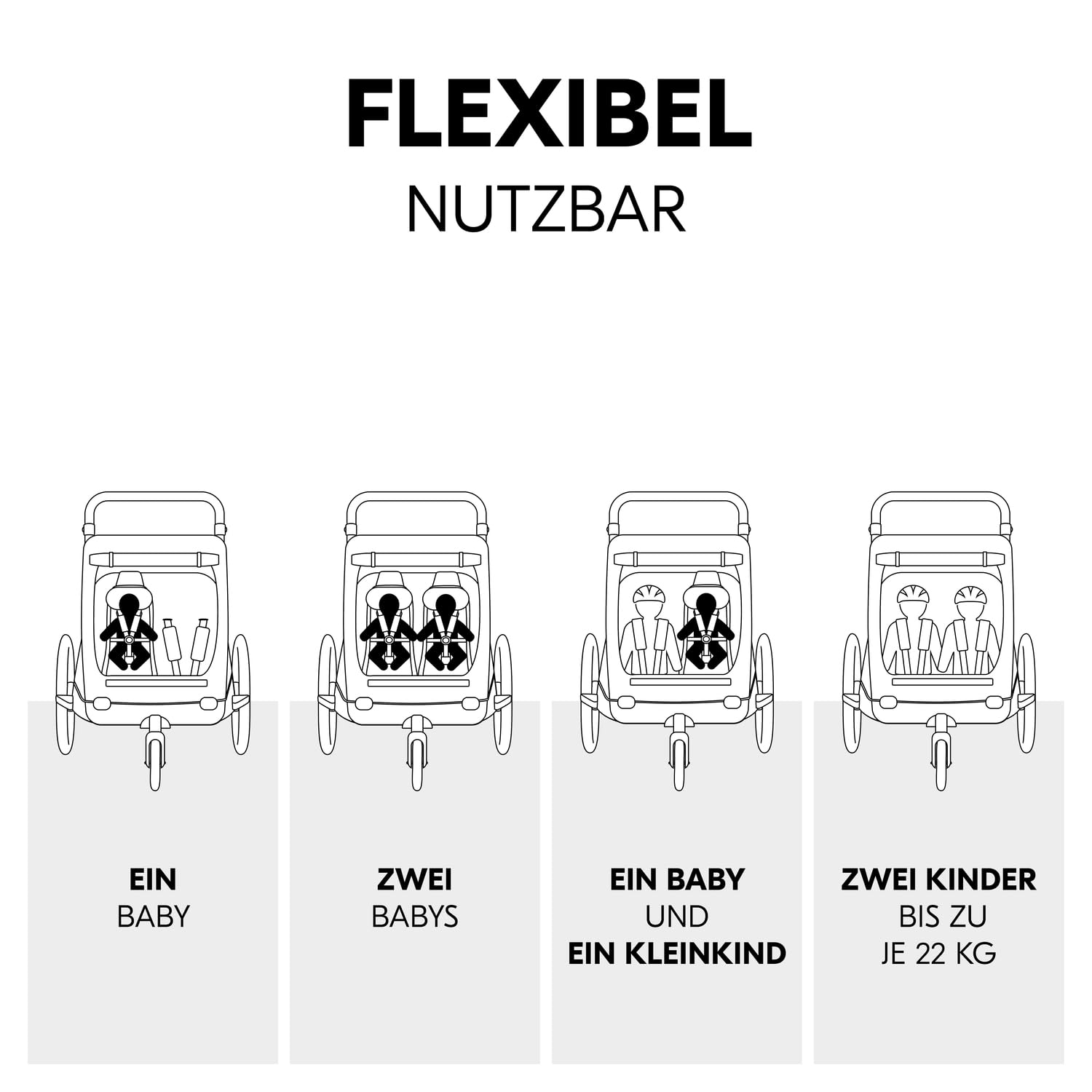 hauck Baby Lounger 2, Grey - Babysitz 1-10 Monate Kompatibel nur mit Dryk Duo, Dryk Duo Plus, Bike N Walk Duo Fahrradanhänger, Baby Hängematte mit 5 Punkt Gurt, Beindecke & Kopfpolster