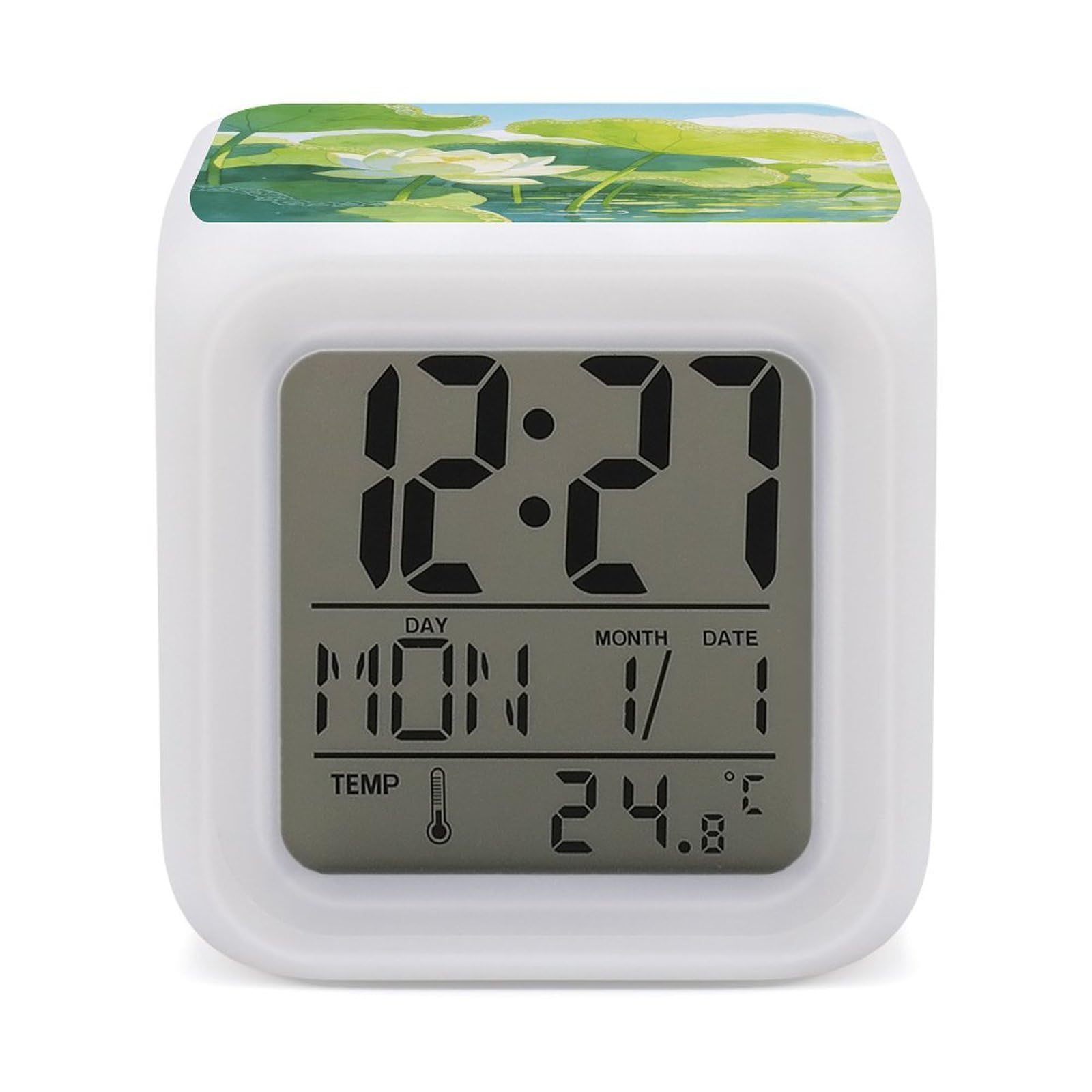 VstaDank Green Lotus Pond Alarm Clock Alarm Clock with 7 Color Changing Digital Clocks for Bedrooms Sleep Training Clocks with Large Display for Office Kitchen Living Room