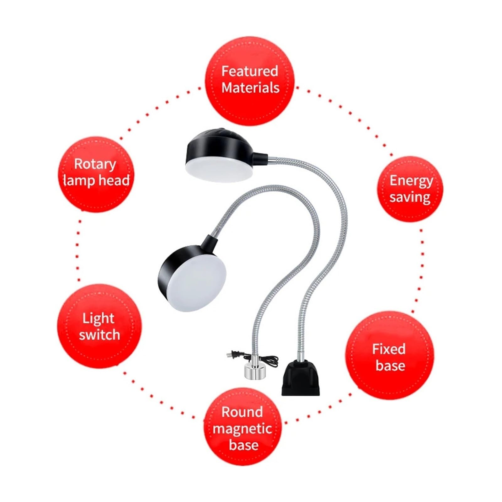 Tokarka światło robocze LED, 12 W, 110-220 V, 24-36 V, elastyczna, długość 40 cm, klips typu łabędzia szyja, magnetyczna lampa podstawowa (przełącznik magnetyczny, US)