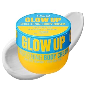 Red by Kiss Glow Up Brightening Body Cream, Kojic Acid, Turmeric & Glutathione for Dark Spots, Hyperpigmentation, Body Acne Scars & Uneven Skin Tone, 16.23 fl oz
