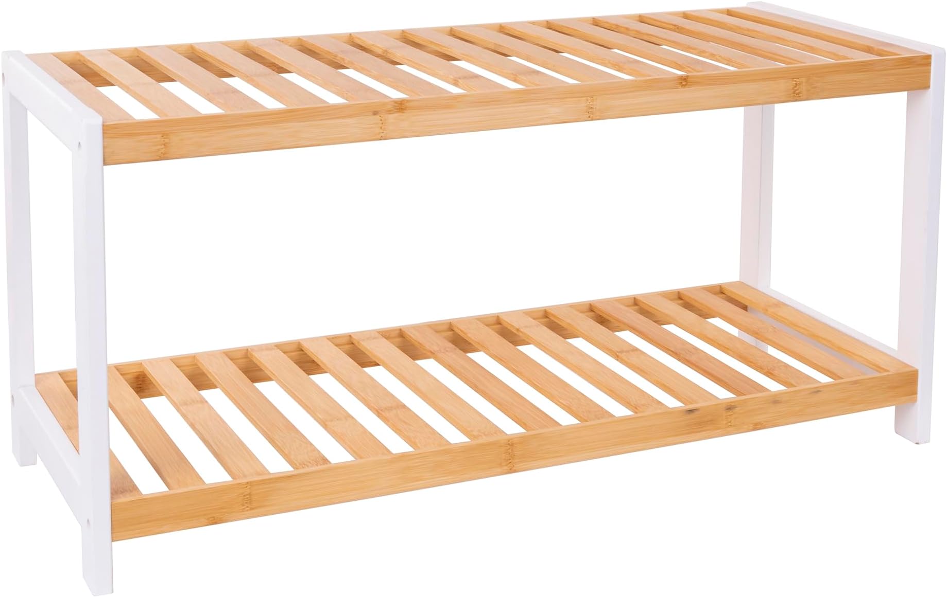 Vencier 2 Tier Bamboo Shoe Rack Stand Shelf Shelving Hallway,Bedroom,Bathroom,Living Room Organizer Holder Storage for 8 pairs shoes (Natural & White)