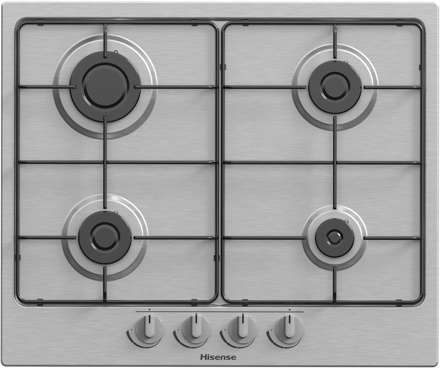 Hisense Gm642Xf Piano Cottura A Gas con 4 Zone Di Cottura, Larghezza 60 Cm, Griglie Smaltate, Accensione Integrata Nella Manopola, Finitura Inox Anti Impronta, Argento, 51 x 61 x 9 cm 4 fuochi griglie smaltate - Immagine 1