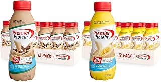 Shake Bundle, Café Latte and Bananas & Cream Flavors, 30g Protein, 1g Sugar, 24 Vitamins & Minerals, 12 Packs