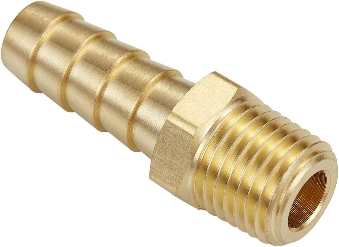 Litorange 6 PCS Solid Brass Pipe Fitting and Air Hose End Fitings 1/4" Barb x 1/4" NPT Male Thread Pipe Adapter