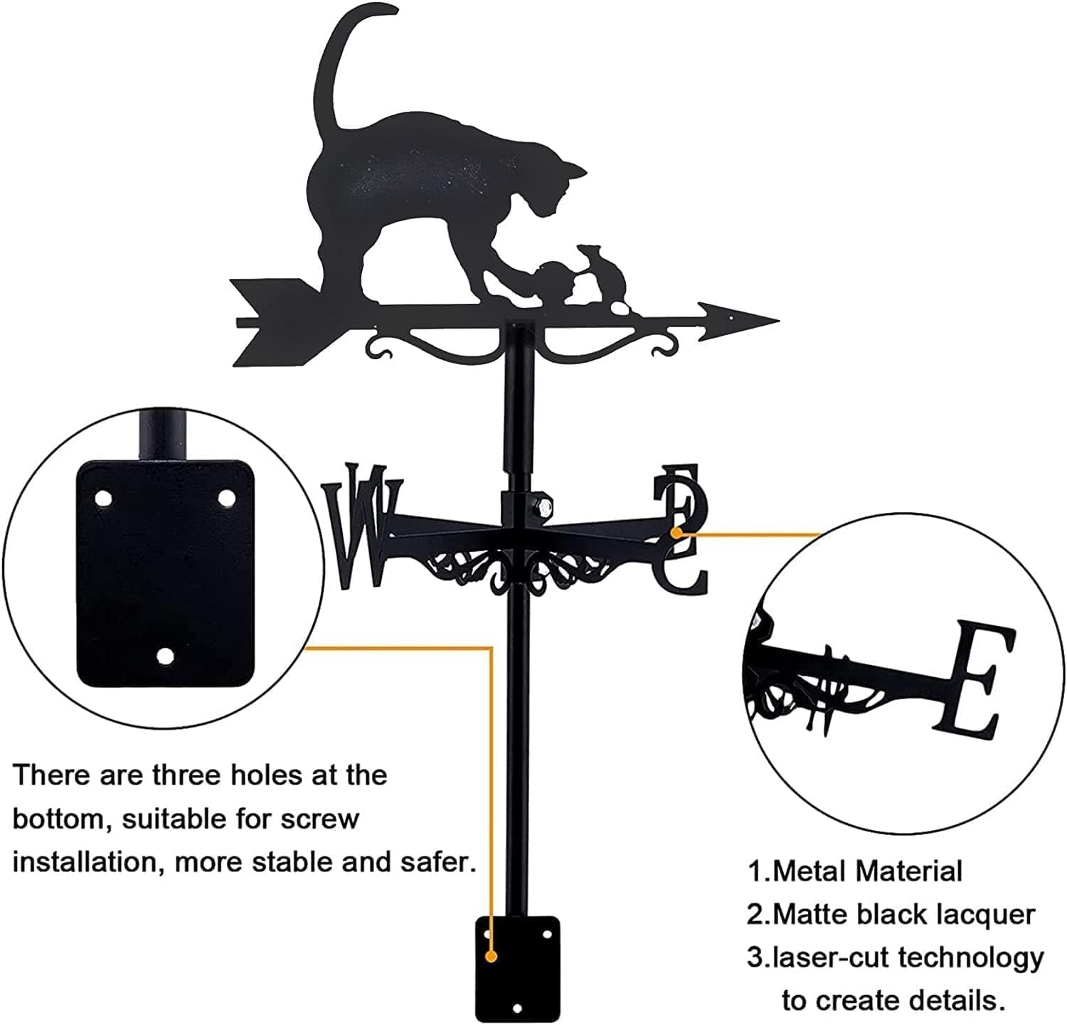 Weathervane Stainless Steel Spray Paint Outdoor Roof Farm Yard Garden Decoration Iron Wind Vane Direction Sign Wrought Mount Farmhouse (Cat and Mouse)