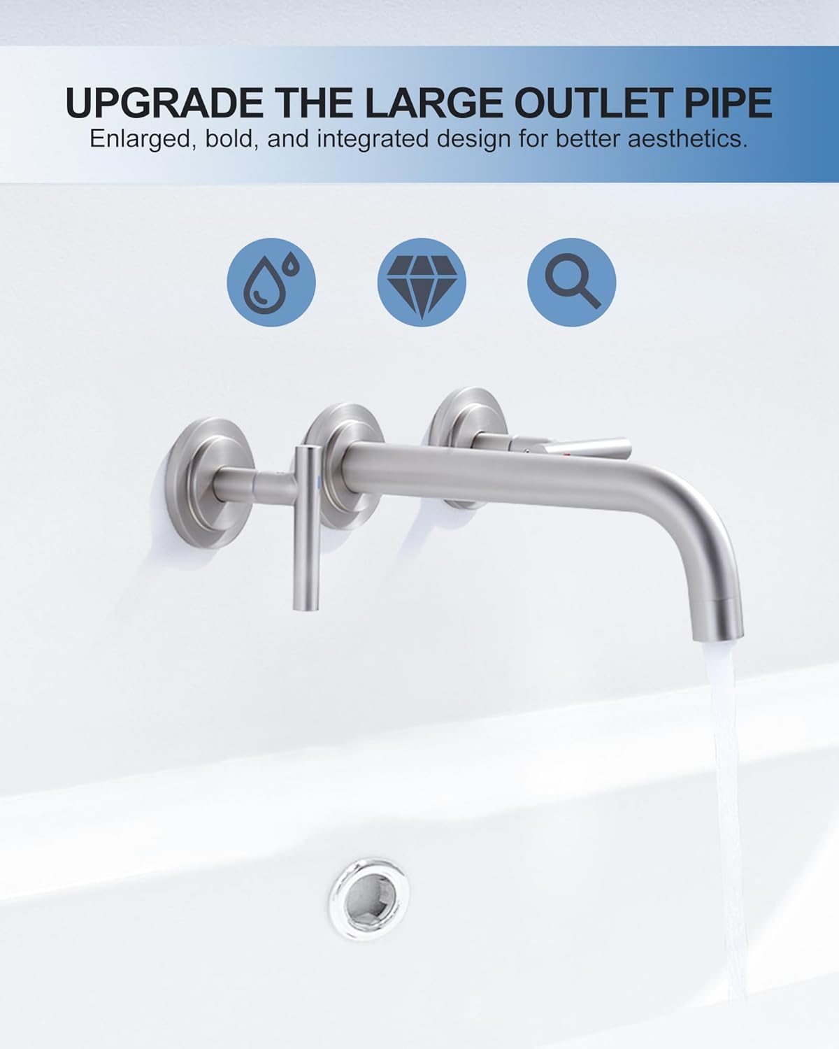 WOWOW Wall Mount Bathroom Faucet Brushed Nickel Wall Faucet High Flow Two Handles Stainless Steels and Kitchen Faucet with Sprayer,Brushed Nickel Single Handle High Arc Stainless Steel Kitchen Faucet