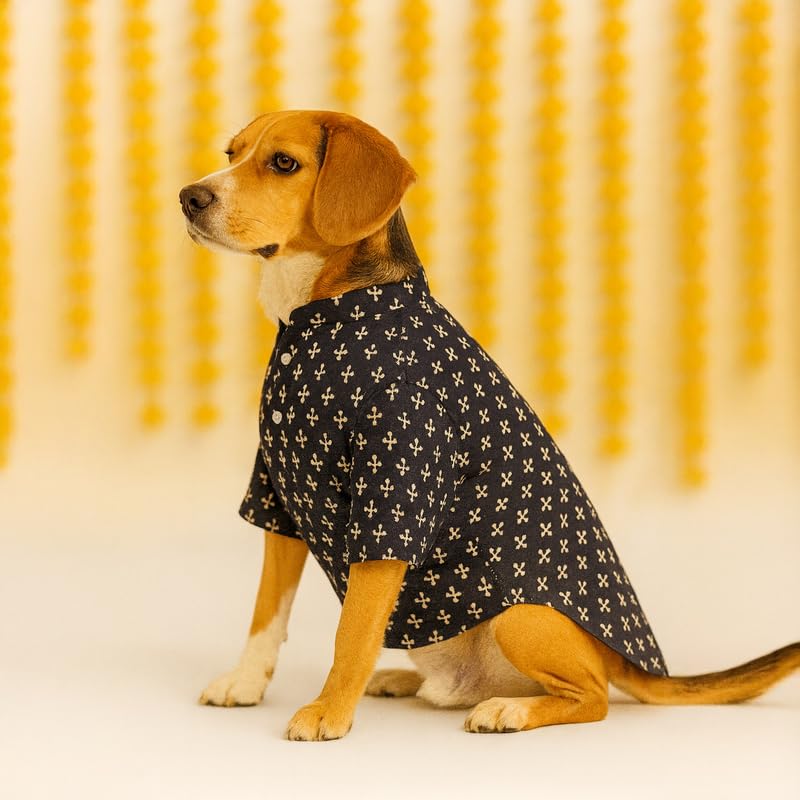 Image of Thunder Tails Soft Cotton Dog Kurta for Small Dogs & Puppies | Comfortable Traditional Pet Wear for Pekingese, Maltese & Mini Breeds | Ethnic Outfit Festivals (Black, Small)