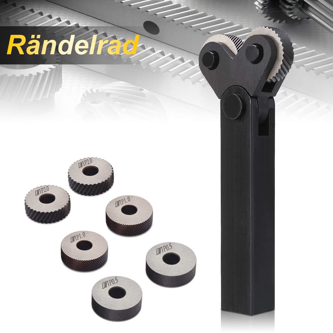 7tlg Rändelwerkzeug Set, 9SiCr Stahl, 0.5/1/2mm, Diagonal + Linear Rändelräder, für Drehbank Metallbearbeitung Anti-Rutsch