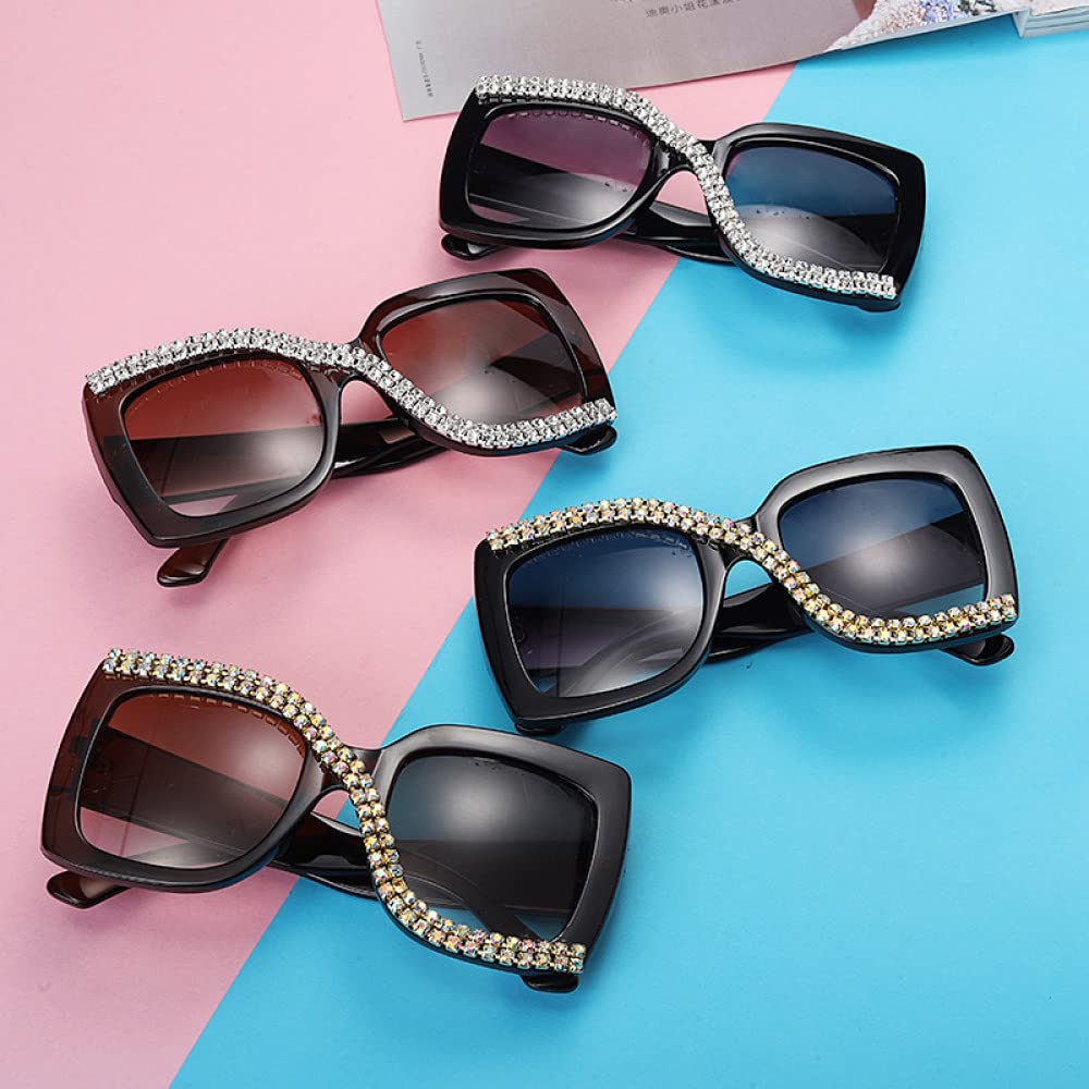 Diamentowe kwadratowe okulary przeciwsłoneczne damskie Vintage okulary przeciwsłoneczne oversize kawałek Rhinestone okulary odcienie