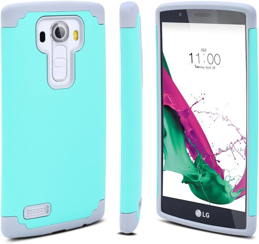 Jeylly Designed for LG G4 Case, Shockproof Bumper Case Plastic Shell and TPU Rubber Inner, Shock Absorbing Hard Hybrid Slim Thin Cute Case Cover for LG G4 AT&T T-Mobile Sprint Verizon, Turquoise&Grey