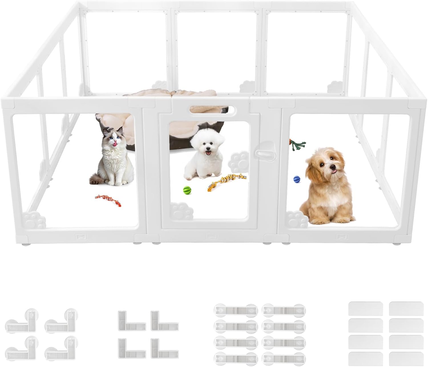 Acrylic Clear Dog Playpen Plastic Puppy Playpen Pet for Pig Indoor Transparent Foldable Fence Crate Kennel for Cat Rabbit Easy Assemble Preferable for Small Dogs (23.6“ Height, 12PCS) 12 PCS