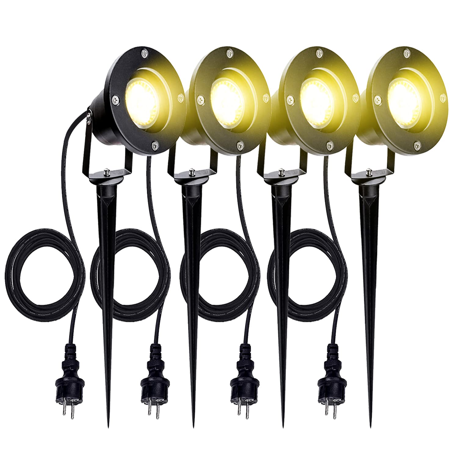 4 Pack 4W Faretto LED da esterno, faretto da giardino GU10 IP65 con testa di picchetto, lampada LED per esterni, bianco caldo, per percorso esterno, lampada da prato