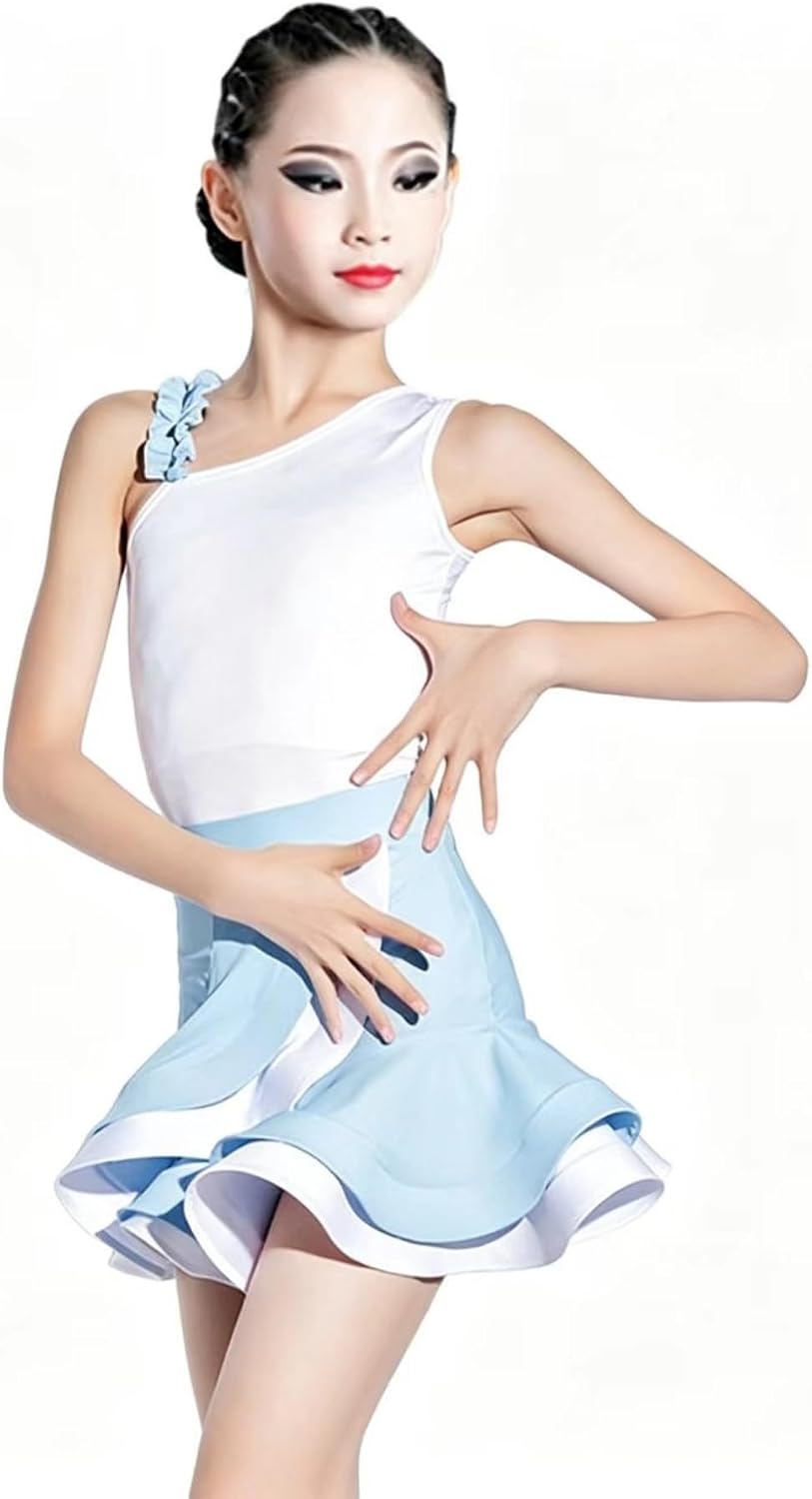 Girls Latin Dance Dress Ballroom Flared Swing Skirt Professional Practice Performance Costume for Kids Salsa Cha Cha