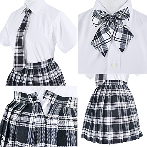 Japanese Tartan Pleated School Uniform Cosplay Costumes With Socks Eyeglass Frame Set (Black)(S = Asia M)(Ssf10) #TOP3
