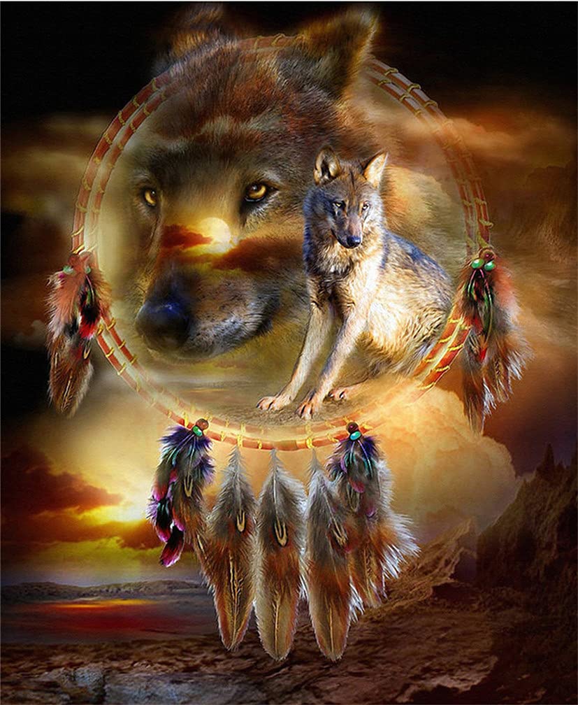 Amiiba Wolf Diy Paint By Numbers Kits, And Dream Catcher 16X20 Inch Acrylic Painting By Number Wall Art Crafts (, Without Frame)