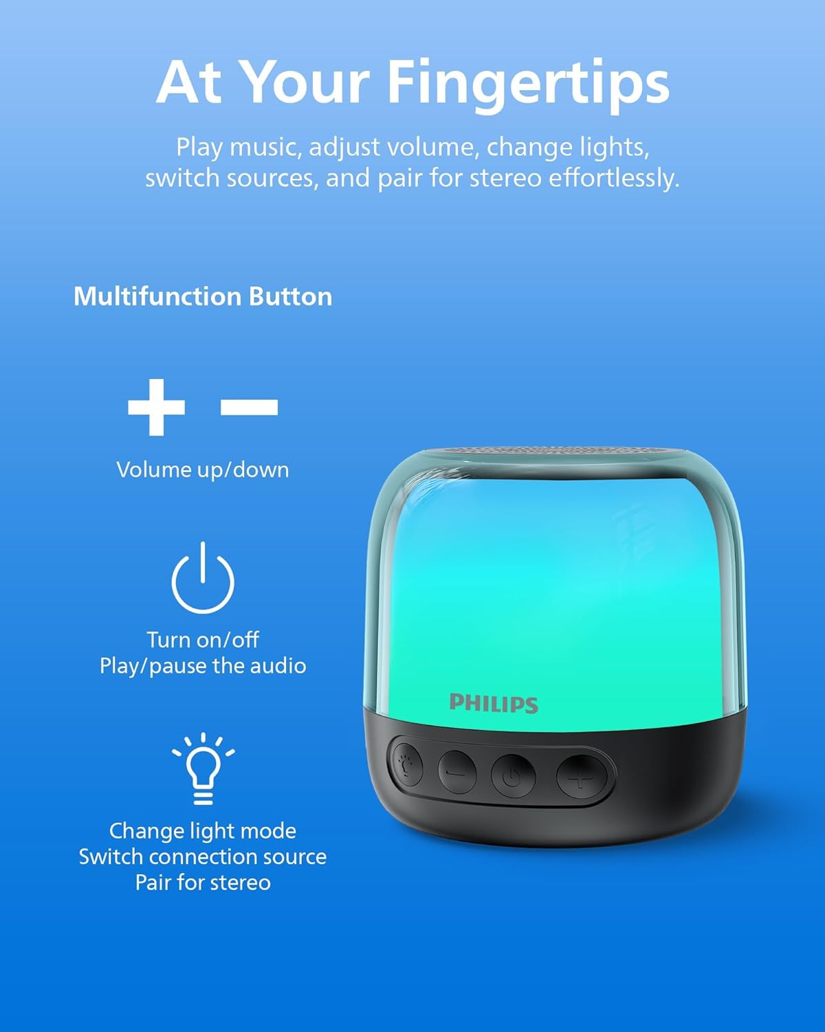 Close-up of Philips S1108 speaker buttons