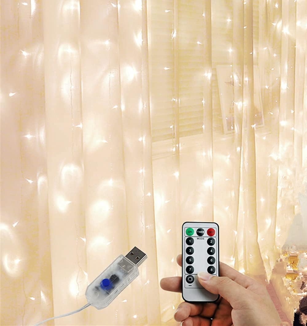 Juhefa Curtain Lights String,7.9x5.9Ft 144 LED Hanging Fairy Lights for Bedroom Christmas Wall Decor, IP64 Waterproof & 8 Modes Lights, White