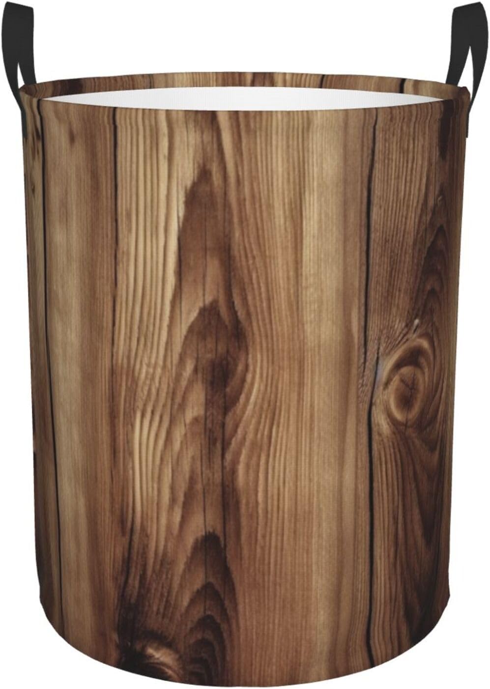 Wood Grain Laundry Basket with Handles Round Laundry Hamper Waterproof Clothes Storage Basket Collapsible Tall Basket Organizer Lightweight Dirty Clothes Hamper Small