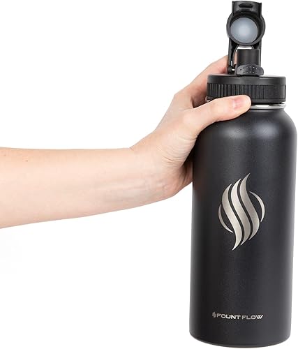 Miniatura 3 de Botellas de agua aisladas de 32 onzas, 3 tapas (tapa con pajilla), a prueba de fugas, acero inoxidable, aisladas al vacío, botellas de agua para la