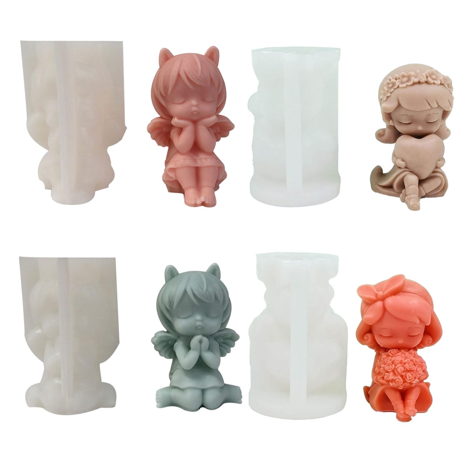 Ljmyy 4 Pcs Little Girl Candle Casting Flower Girl Silicone Soap Baking Clay for Candle Making
