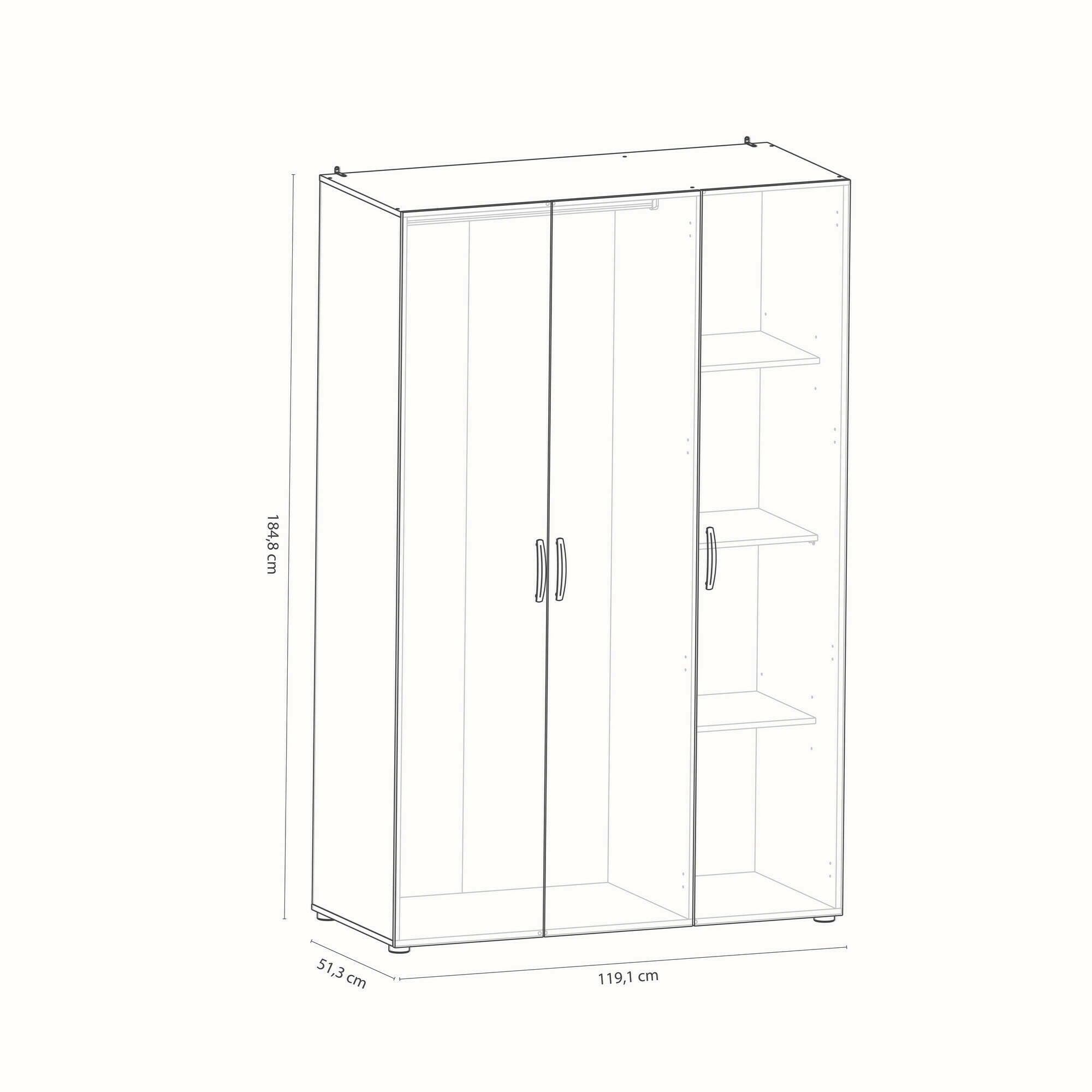 Dmora - Guardaroba grande Rhone, Mobile camera da letto, Cabina armadio portabiti, Armadio appendiabiti, 119x51 h185 cm, Rovere e Bianco opaco