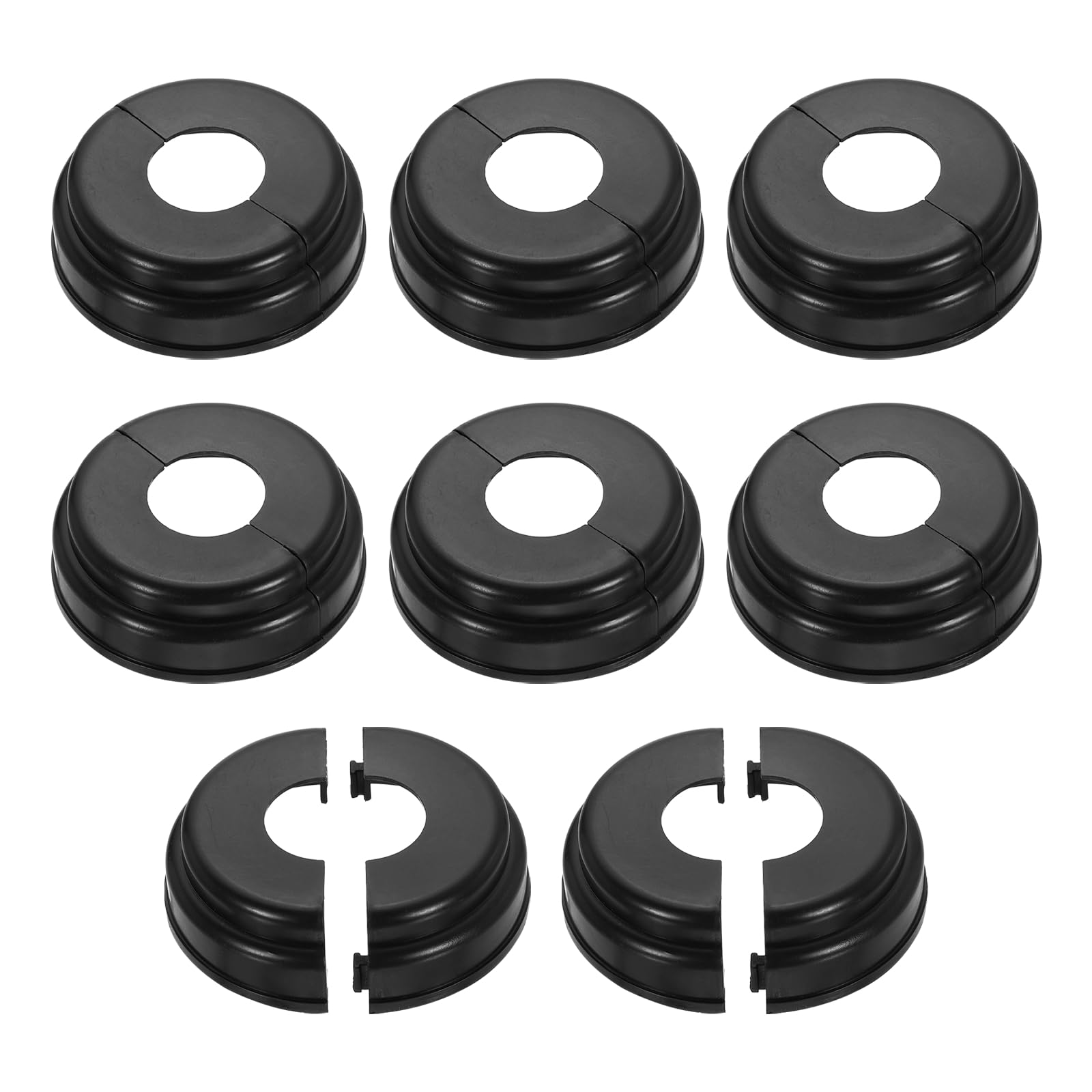 sourcing map 8Pcs Post Skirt, 3.54" Plastic Split Style Post Base Cover Trim Skirt, Round Deck Pipe Cover Decoration Brackets Fit 1.3" OD Pipe for Fence Stair Handrail Railing Porch, Black