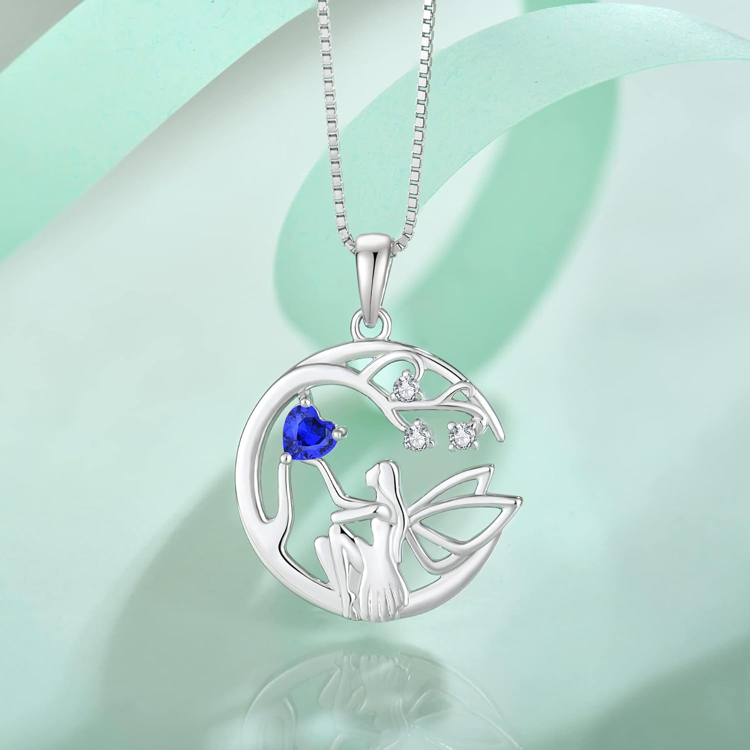 Guardian Angel Necklace for Women 925 Sterling Silver Tree of Life Necklace Birthstone Created Gemstone Pendant Jewelry Gifts for Women - Image 5
