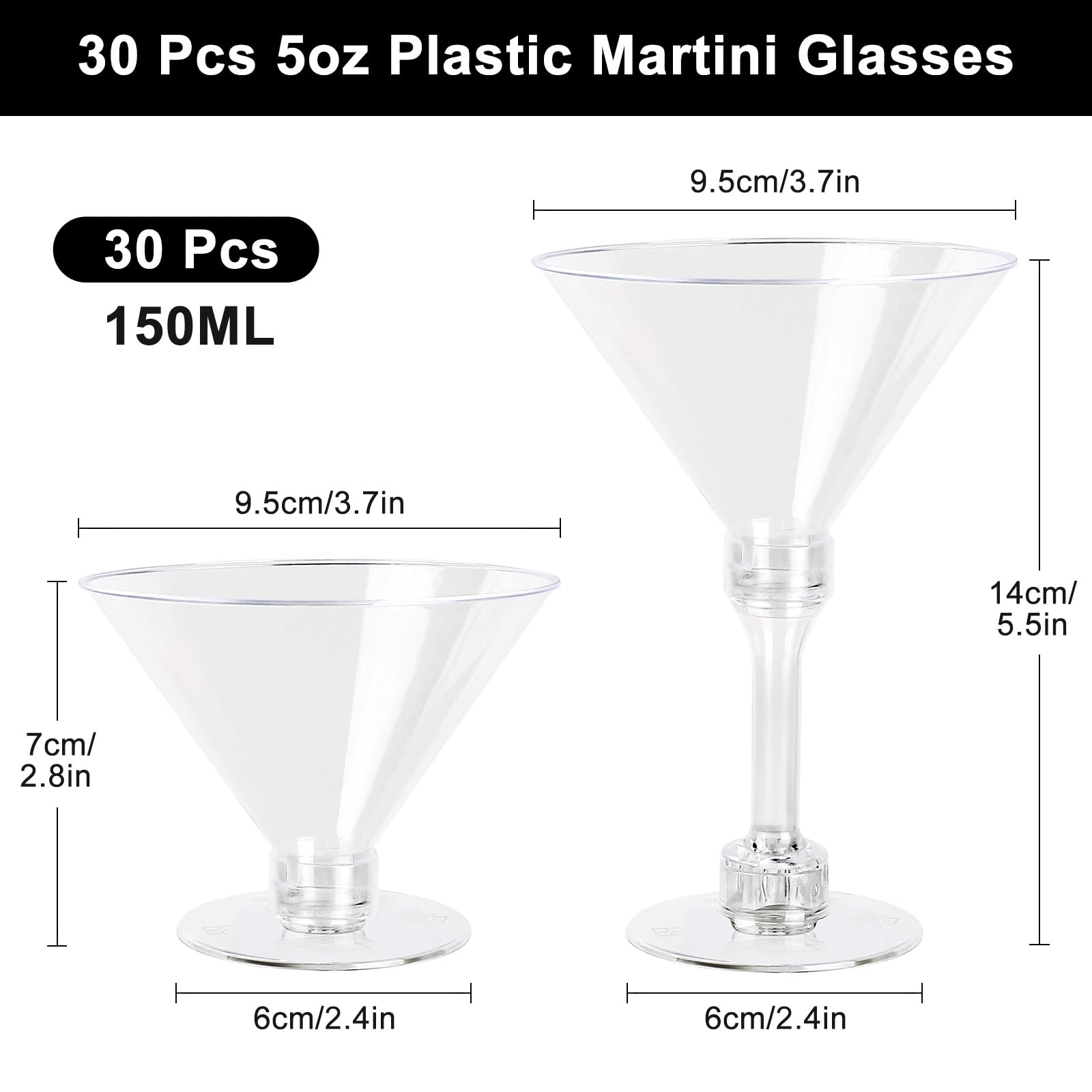Akamino 30 Bicchieri Da Cocktail In Plastica Trasparente 150ml Con Stelo Regolabile - Ideali Per Matrimoni E Feste - 2