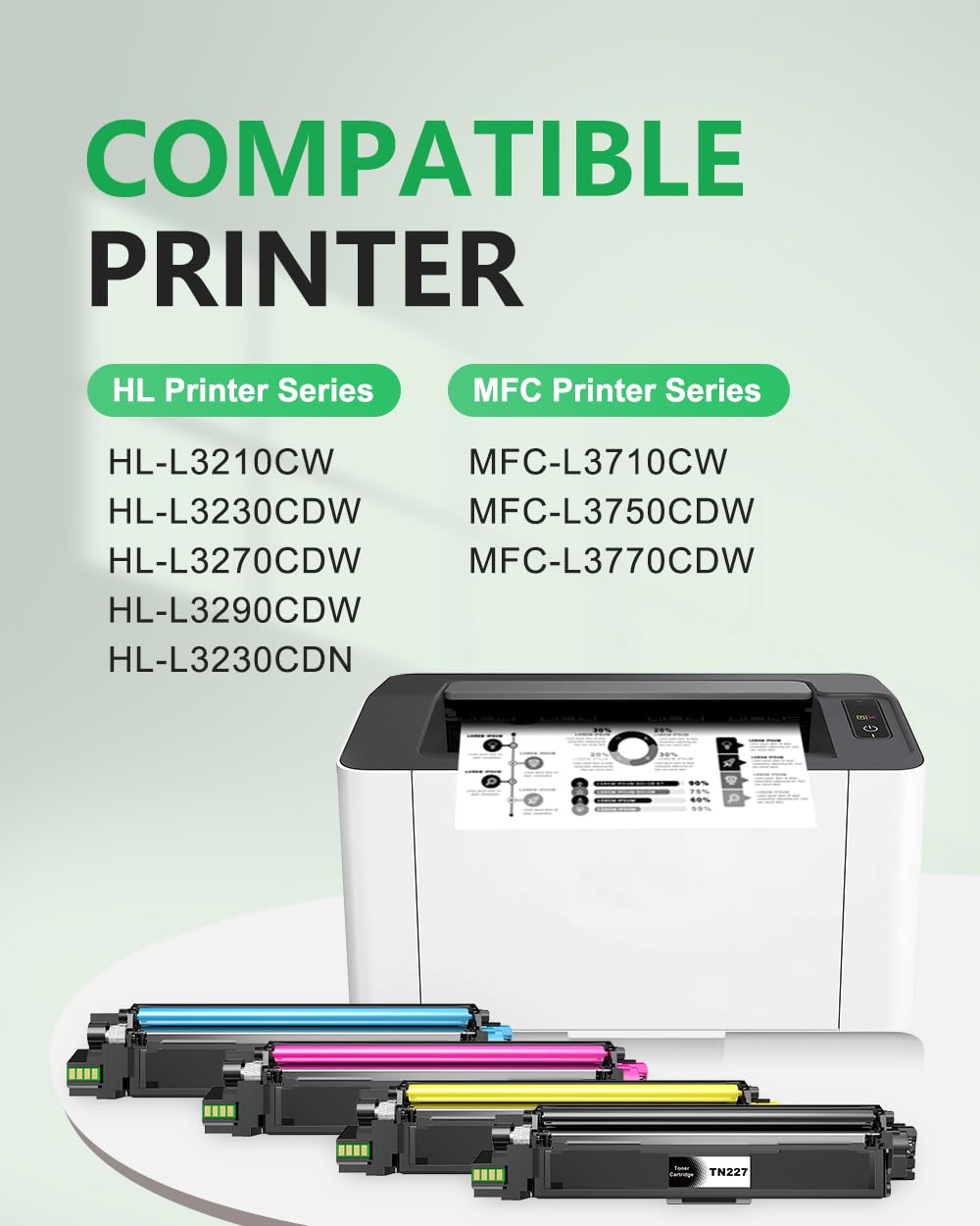colorfly TN227 TN-227 TN223 Toner Cartridges for Brother TN 227 TN-227BK/C/M/Y High Yield Works with Brother MFC-L3710CW MFC-L3750CDW MFC-L3770CDW HL-L3290CDW HL-L3230CDW HL-L3270CDW HL-L3210CW 4Pack