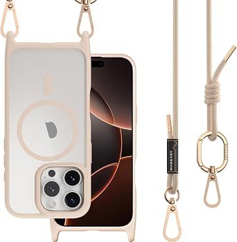 MAGEASY Roam MagSafe Crossbody iPhone Case with Adjustable Strap for iPhone 16 Pro, Magnetic Case with Detachable Lanyard, 16FT Drop Defense, Camera Control Compatible Rose