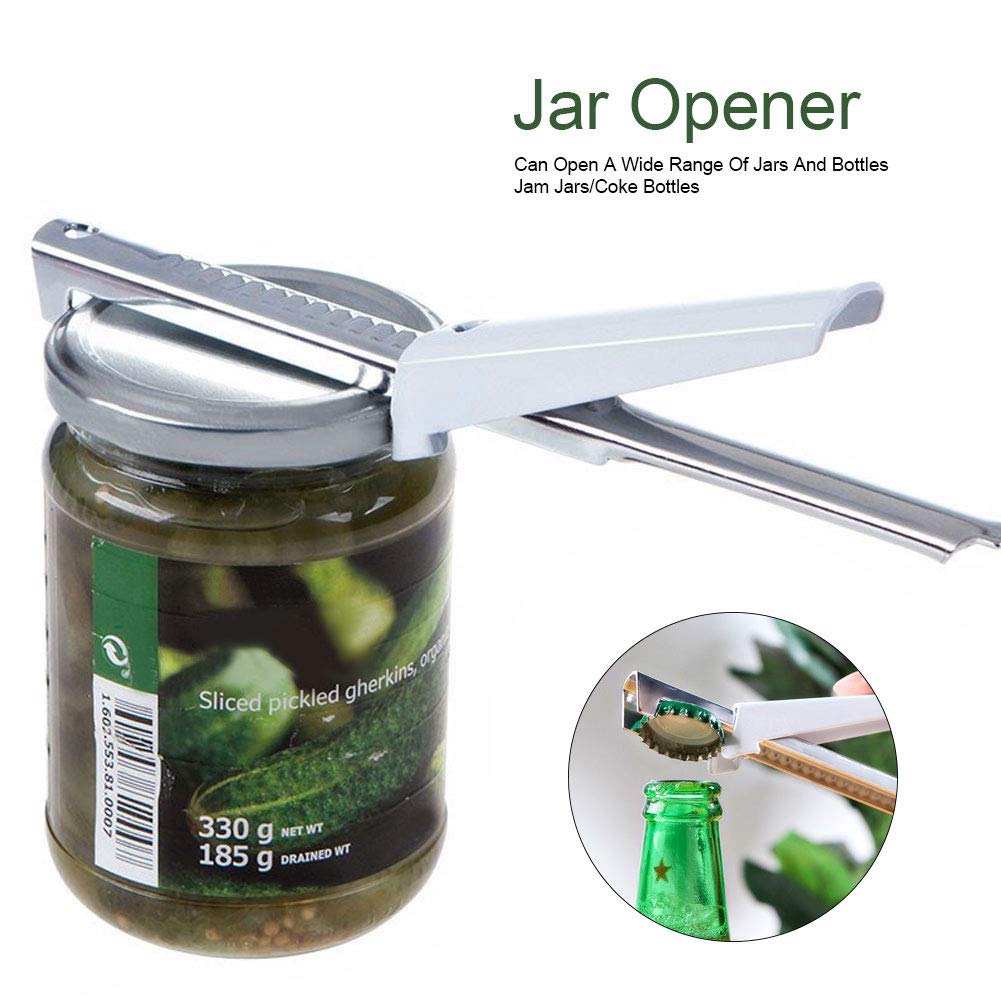 Hominas Jar and Can Opener Effortless Arthritis for Seniors,Manual Lid Opener Multifunctional Stainless Steel Kitchen Tool for Home Camping Picnic White - Image 2